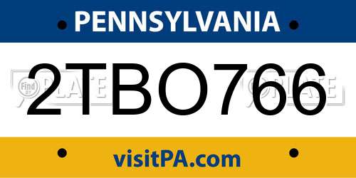 2TBO766 Pennsylvania License Plate