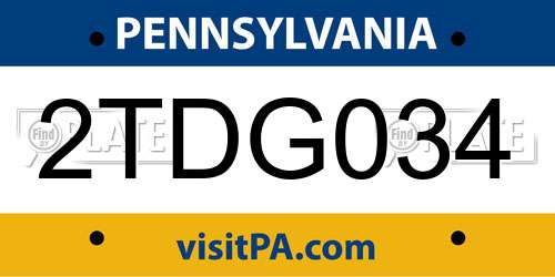 2TDG034 Pennsylvania License Plate