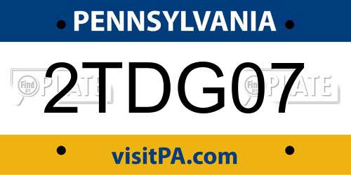 2TDG07 Pennsylvania License Plate