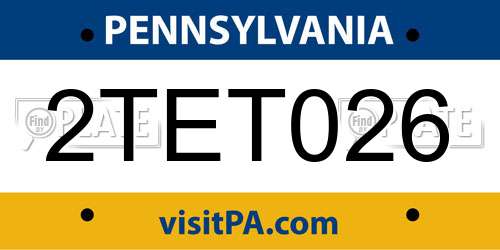 2TET026 Pennsylvania License Plate