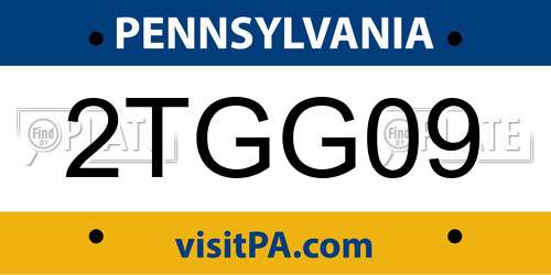 2TGG09 Pennsylvania License Plate