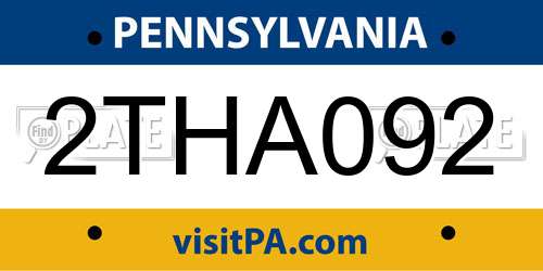 2THA092 Pennsylvania License Plate