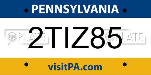 2TIZ85 Pennsylvania License Plate