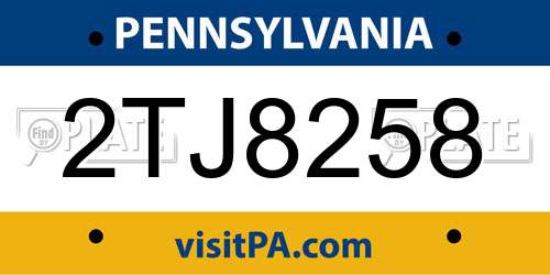 2TJ8258 Pennsylvania License Plate