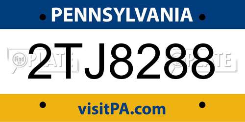 2TJ8288 Pennsylvania License Plate