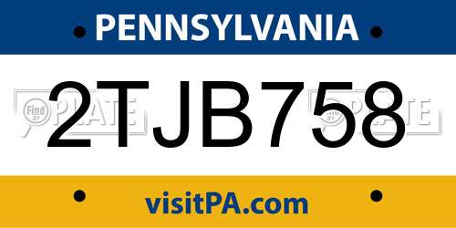 2TJB758 Pennsylvania License Plate