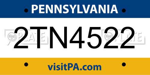 2TN4522 Pennsylvania License Plate