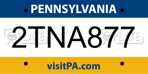 2TNA877 Pennsylvania License Plate