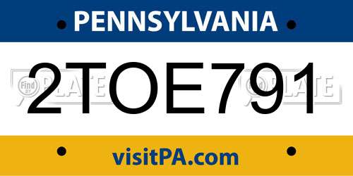 2TOE791 Pennsylvania License Plate