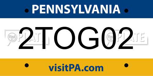 2TOG02 Pennsylvania License Plate