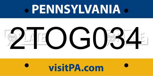 2TOG034 Pennsylvania License Plate