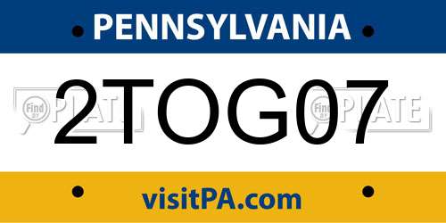 2TOG07 Pennsylvania License Plate