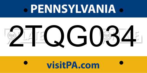 2TQG034 Pennsylvania License Plate