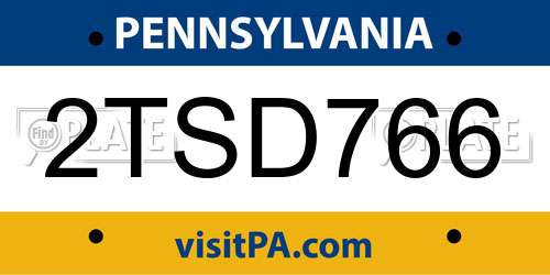 2TSD766 Pennsylvania License Plate