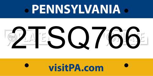 2TSQ766 Pennsylvania License Plate