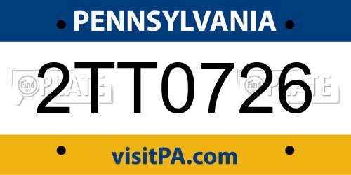 2TT0726 Pennsylvania License Plate