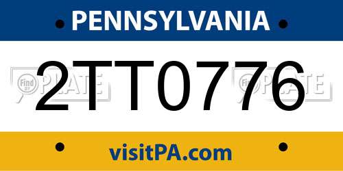 2TT0776 Pennsylvania License Plate