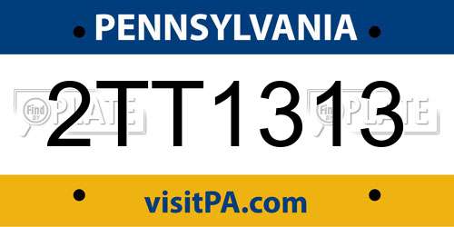 2TT1313 Pennsylvania License Plate