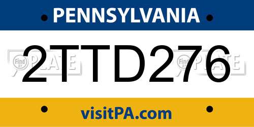 2TTD276 Pennsylvania License Plate