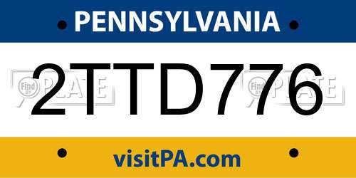 2TTD776 Pennsylvania License Plate