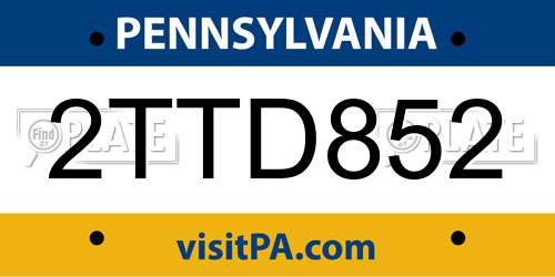 2TTD852 Pennsylvania License Plate