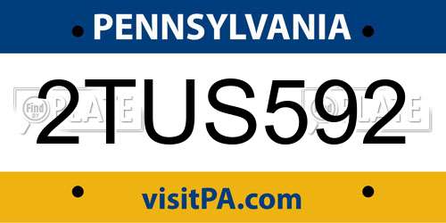 2TUS592 Pennsylvania License Plate