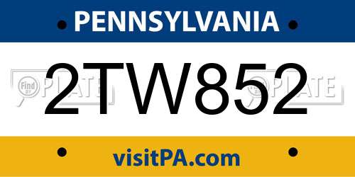 2TW852 Pennsylvania License Plate