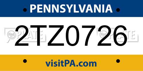 2TZ0726 Pennsylvania License Plate