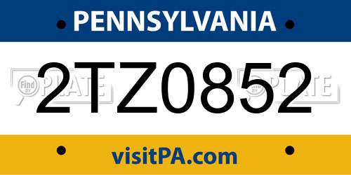 2TZ0852 Pennsylvania License Plate