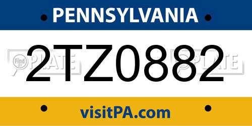 2TZ0882 Pennsylvania License Plate