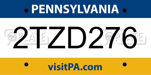 2TZD276 Pennsylvania License Plate