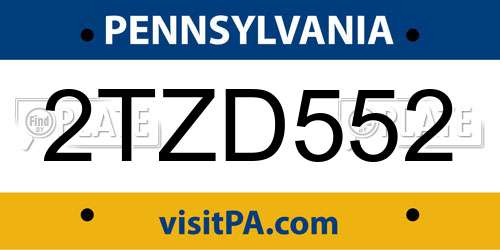 2TZD552 Pennsylvania License Plate