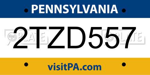 2TZD557 Pennsylvania License Plate