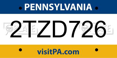 2TZD726 Pennsylvania License Plate