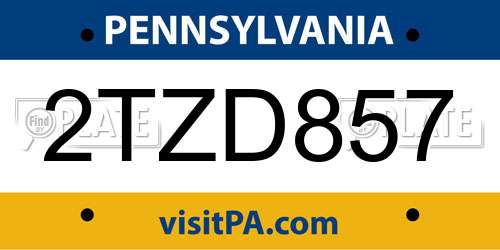 2TZD857 Pennsylvania License Plate