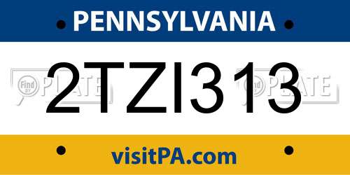 2TZI313 Pennsylvania License Plate