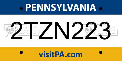 2TZN223 Pennsylvania License Plate