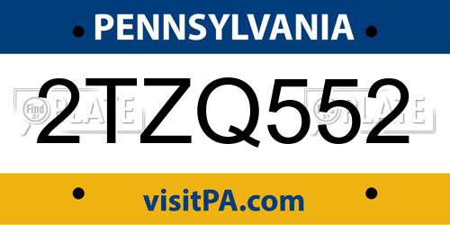 2TZQ552 Pennsylvania License Plate