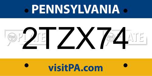 2TZX74 Pennsylvania License Plate