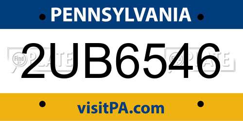 2UB6546 Pennsylvania License Plate