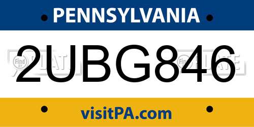 2UBG846 Pennsylvania License Plate