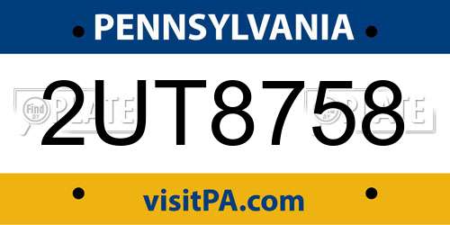 2UT8758 Pennsylvania License Plate
