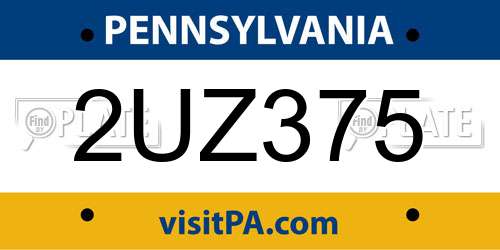 2UZ375 Pennsylvania License Plate