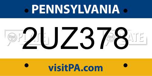 2UZ378 Pennsylvania License Plate