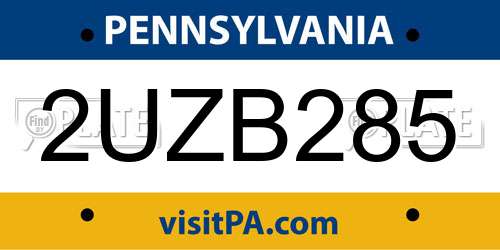 2UZB285 Pennsylvania License Plate