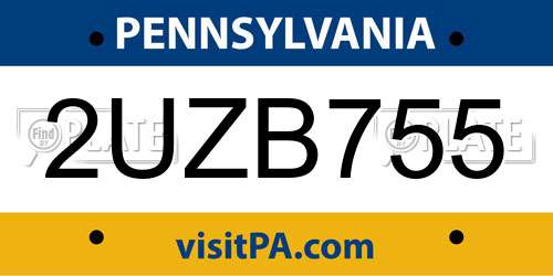 2UZB755 Pennsylvania License Plate