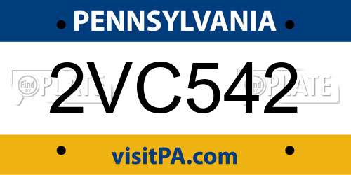 2VC542 Pennsylvania License Plate