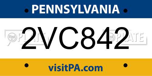 2VC842 Pennsylvania License Plate