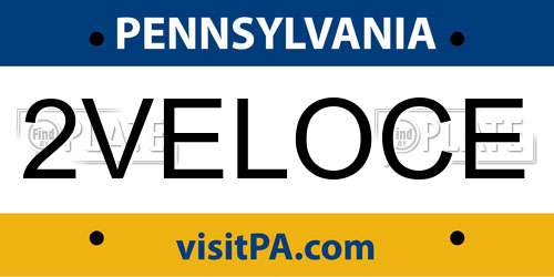 2VELOCE Pennsylvania License Plate
