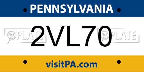 2VL70 Pennsylvania License Plate